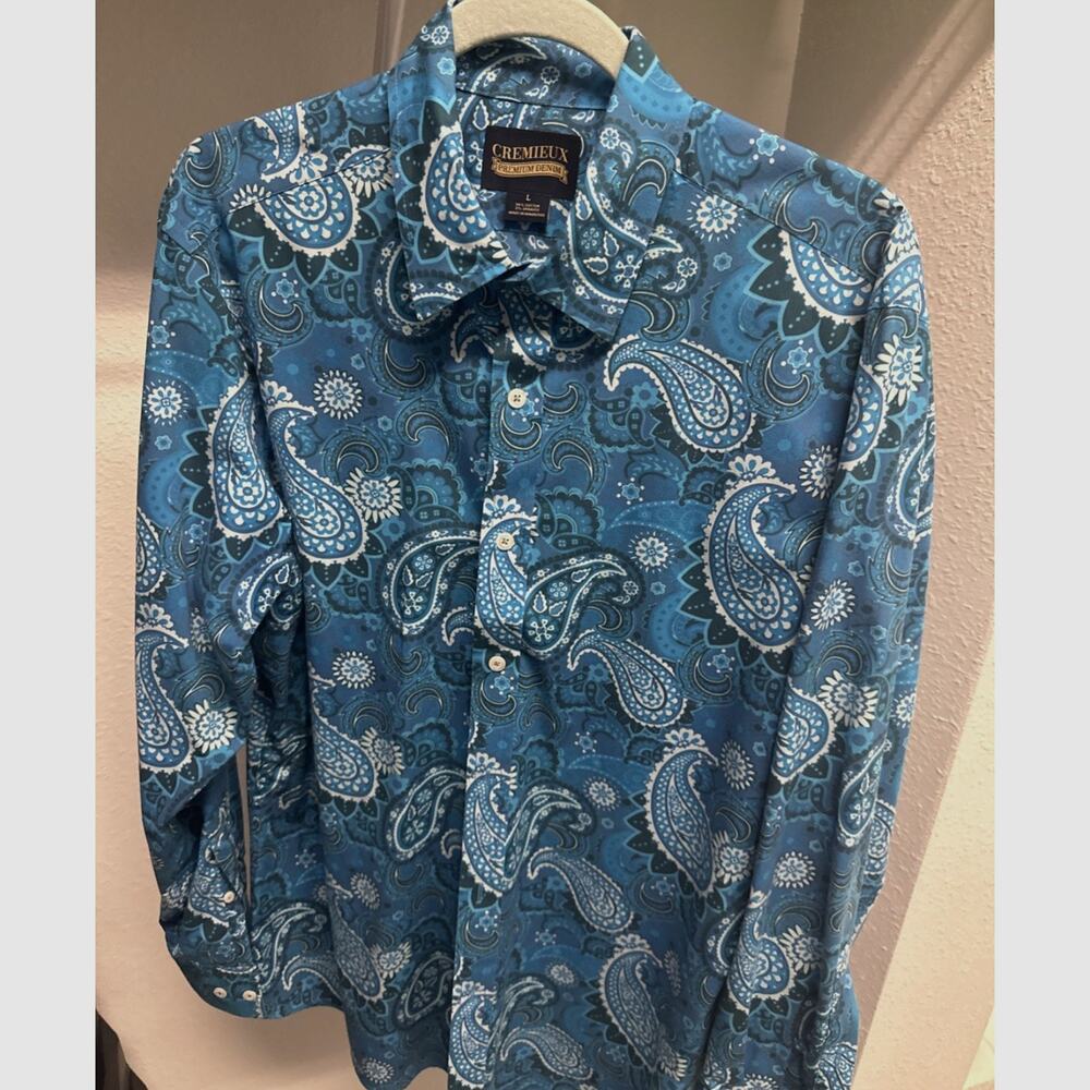 Cremieux Long Sleeve Button Down Men's Shirt Large Blue